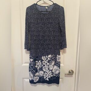 Tacera Navy and White Long Sleeve Dress